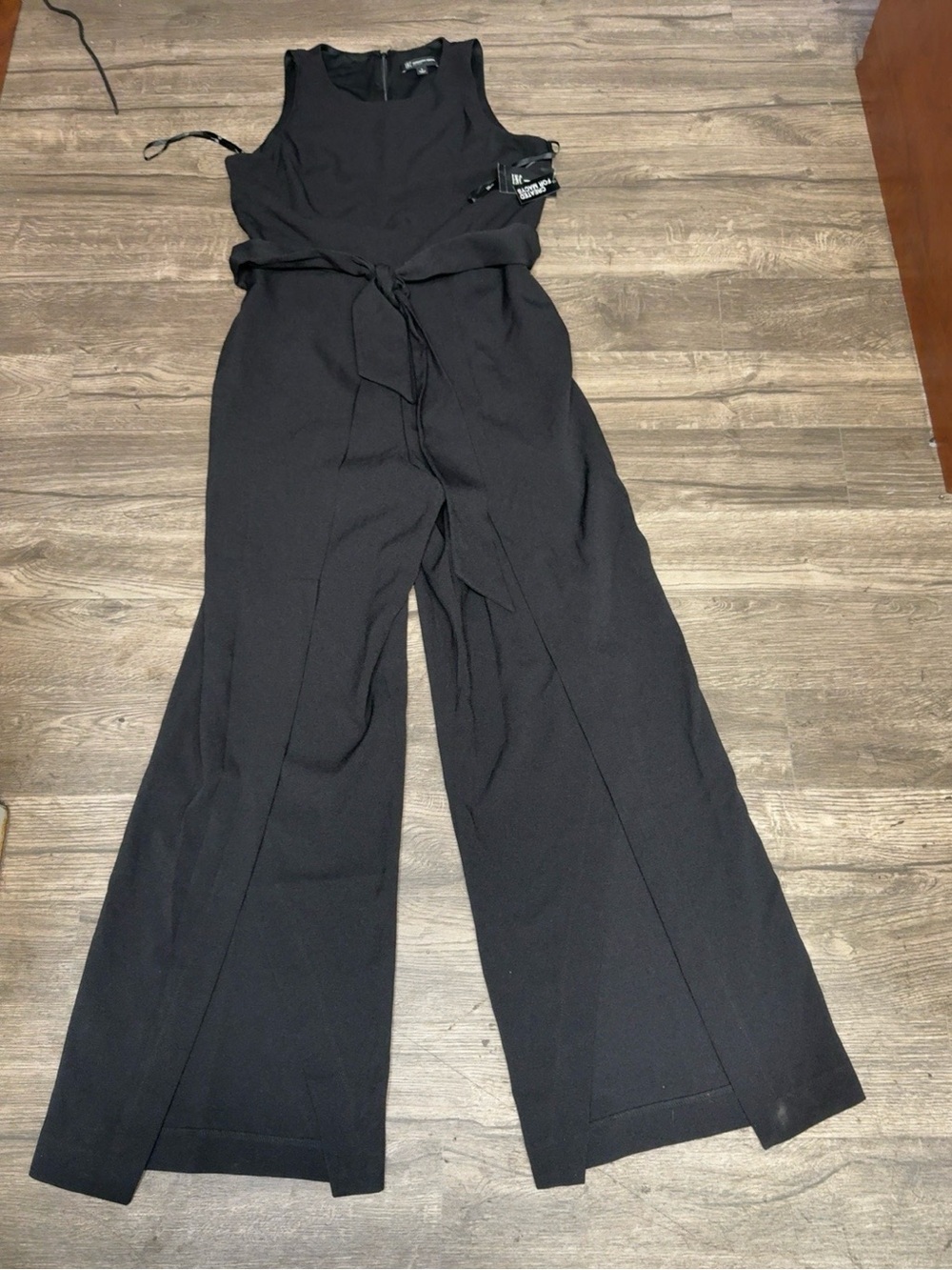 INC International Concepts Black Sleeveless Wide-Leg Jumpsuit with Front Slits - Picture 2 of 11